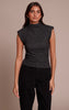 Charcoal Soft Knit Shoulder Detail High Neck Long Top
