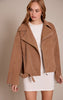 Camel Faux Suede Oversized Biker Jacket