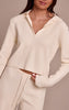 Cream V Neck Ribbed Long Sleeve Knit Sweater