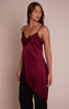 Plum Satin Lace Detail Asymmetric Long Top