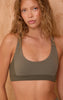 Olive Sculpt Rib Panel Strappy Sports Bra