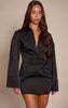 Black Premium Satin Bell Sleeve Shirt Dress