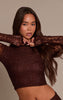 Brown Lace Scoop Back Long Sleeve Top