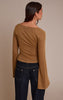 Tan Textured Jersey Scoop Neck Flared Long Sleeve Top