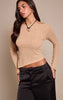 Tan Onion Skin Rib Boatneck Flare Sleeve Top