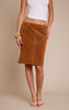 Camel Faux Suede Midi Skirt