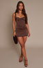 Chocolate Satin Lace Cup Detail Mini Dress