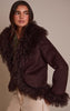 Dark Chocolate Faux Suede Trim Detail Coat