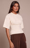 Butter Cream Cotton Ruched Bust Detail Fitted T Shirt