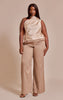 Plus Beige Satin Asymmetric Scarf Detail Top