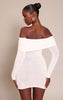 Cream Bardot Trim Detail Knitted Dress