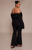 Plus Black Floral Jacquard Fold Over Wide Leg Pants