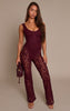 Plum Lace Boning Detail Strappy Flared Jumpsuit