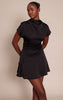 Black Satin Cap Sleeve Mini Dress