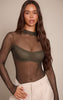 Olive Bust Panel Mesh High Neck Long Sleeve Bodysuit