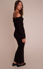 Black Ribbed Fold Over Bardot Long Sleeve Maxi Dress