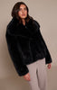 Black Faux Fur Short Shawl Collar Coat