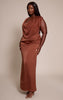 Plus Chocolate Crushed Satin Cowl Neck Maxi Dress