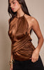 Chocolate Crinkle Satin Wrap Corset Top
