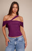 Plum Double Layer Slinky Abstract Sleeve Detail Top