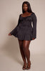Plus Black Satin Long Sleeve Mini Dress
