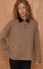 Tan Stripey Collar Detail Long Sleeve Rugby Top