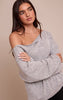 Grey Marl Soft Knit Asymmetric Oversized Slouchy Long Sleeve Top