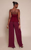 Plum Woven Bandeau Plisse Leg Jumpsuit