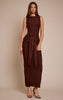 Chocolate Jersey Boat Neck Wrap Detail Maxi Dress