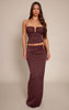 Chocolate Matte Sculpt V Bar Ruched Maxi Skirt