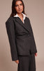 Charcoal Grey Brushed Pinstripe Cinched Waist Blazer