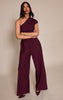 PLT Label Plum Asymmetric Ruched Wide Leg Jumpsuit