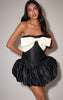 Black Bandeau Satin Bow Detail Puffball Mini Dress