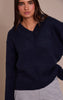 Navy Brushed Laguna Knit V Neck Sweater