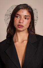 Black Beaded Fishnet Veil Headband