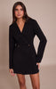 Black Wool Look Cinched Waist Blazer Dress