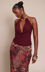 Burgundy Gold Cuff Detail Knitted Top