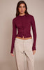 Wine Soft Rib Button Down Long Sleeve Top