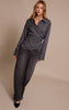 Grey Pinstripe Ruched Wrap Detail Long Sleeve Shirt
