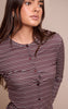 Multi Stripe Rib Button Down Long Sleeve Top
