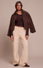 Chocolate Textured Wool Look Twist Overlay Detail Long Sleeve Top