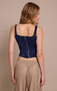 Navy Textured Satin Boned Dip Hem Longline Corset
