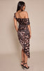 Brown Abstract Print Bardot Asymmetric Hem Dress