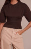 Chocolate Cotton Ruched Bust Detail Fitted T Shirt
