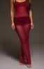 Wine Mesh Extreme Fold Over Maxi Skirt
