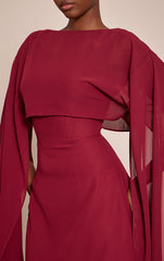 Burgundy Cape Detail Mini Dress