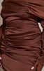 Plus Chocolate Satin Ruched Detail Off Shoulder Maxi Dress