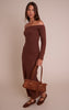 Chocolate Super Soft Bardot Long Sleeve Maxi Dress
