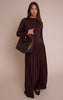Chocolate Double Layer Jersey Dropped Waist Long Sleeve Maxi Dress
