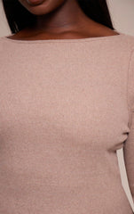 Plus Oatmeal Soft Touch Rib Boat Neck Long Sleeve Top